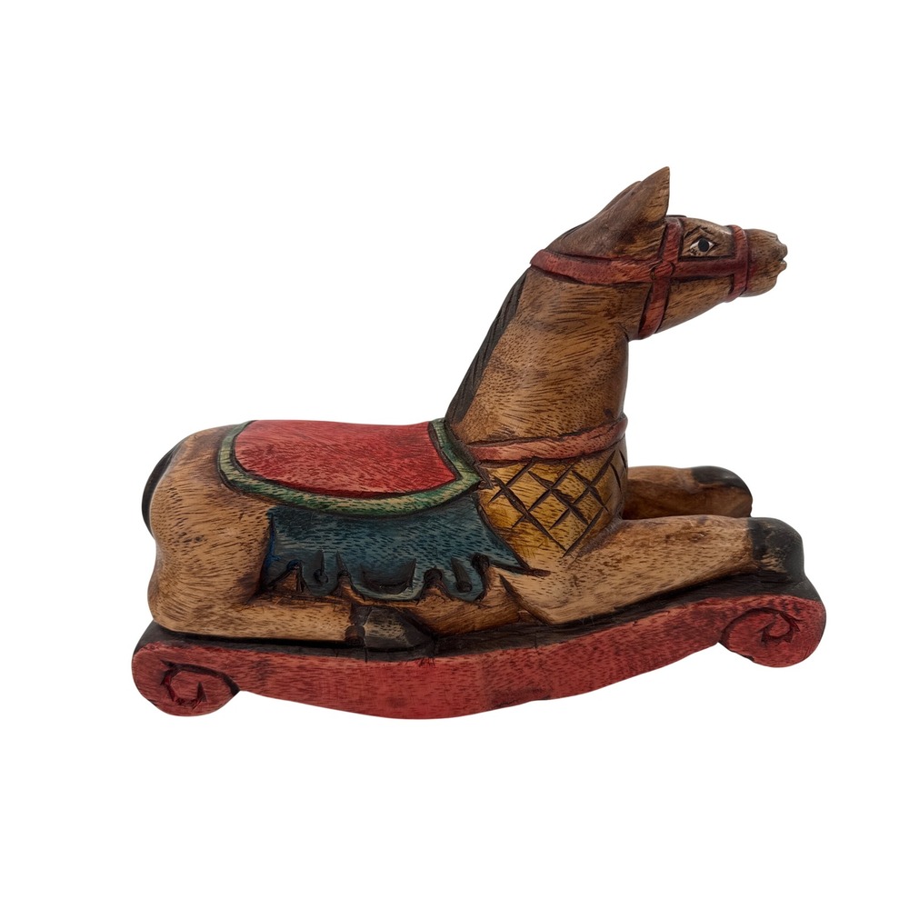 Unbranded Rocking Horse Figurine Unisex OS Brown Wood Hand Carved Folk Art Decor